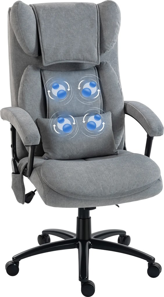 HOMCOM Scaun de birou ergonomic cu masaj cu 4 puncte de frământare, fotoliu cu spătar înalt tip fluture, șezut lat, gri | Aosom Romania