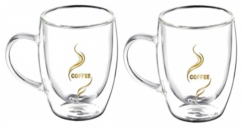 Set 2 Cani COFFEE 250 ml, din sticla borosilicata cu pereti dubli