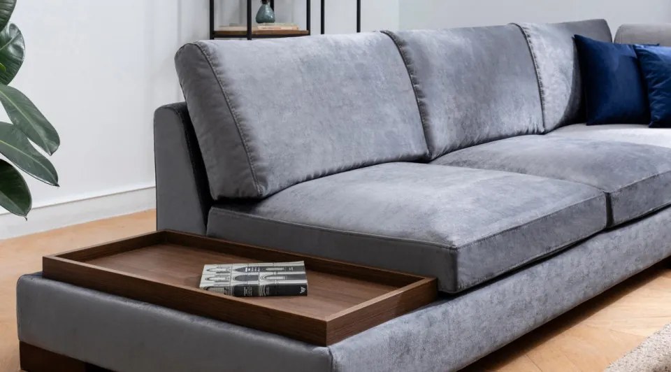 Coltar Tulip Corner Right With Pouf, Gri Inchis