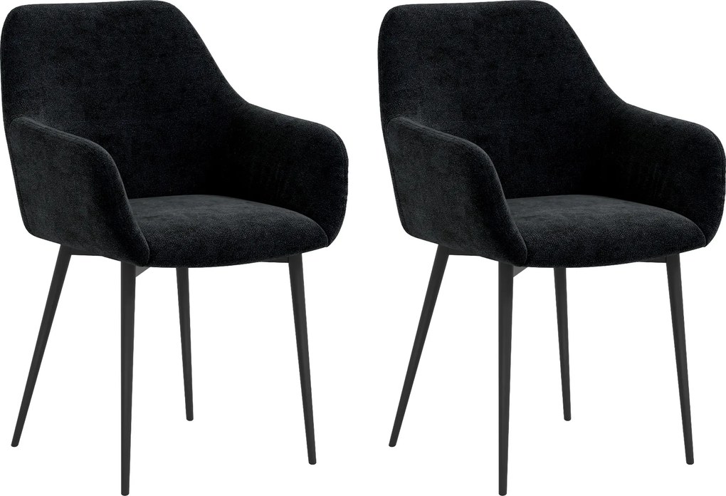 HOMCOM Set 2 Scaune Tapițate în Stil Nordic cu Brațe și Picioare din Oțel pentru Sufragerie, 54x57x80 cm, Negru | Aosom Romania
