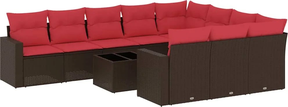 vidaXL Set canapele de grădină cu perne, 11 piese, maro, poliratan
