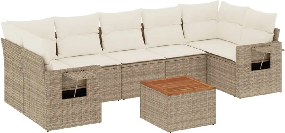 vidaXL Set canapele de grădină, 8 piese, cu perne, bej, poliratan