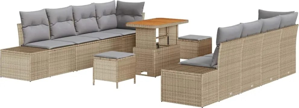 vidaXL Set de canapele pentru grădină cu pernă 11 pcs Bej Rattan poli