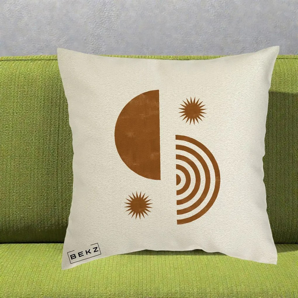 Perna Decorativa Boho Sun si Spirala, 40x40 cm, Ecru, Husa Detasabila, Perna Inclusa, BEKZ®