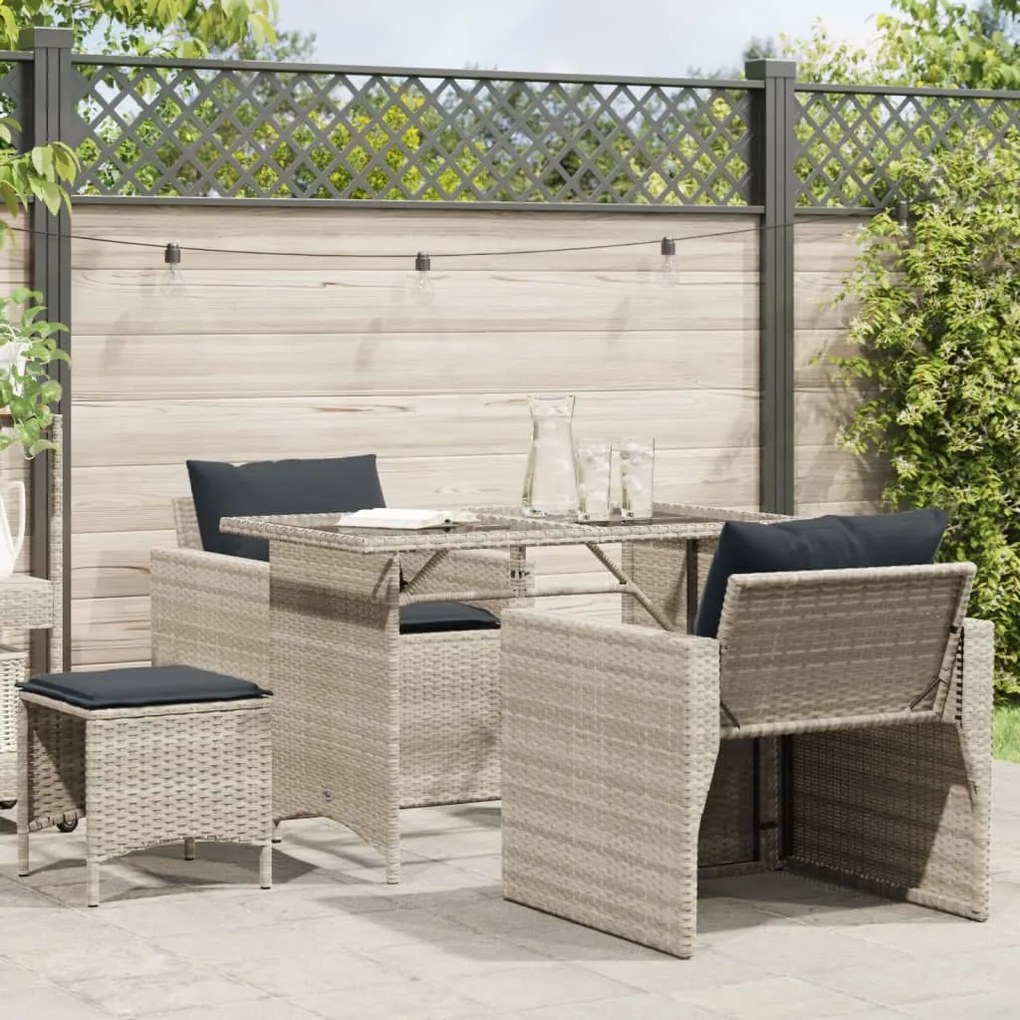 vidaXL Set canapea de grădină cu perne, 4 piese, gri deschis poliratan