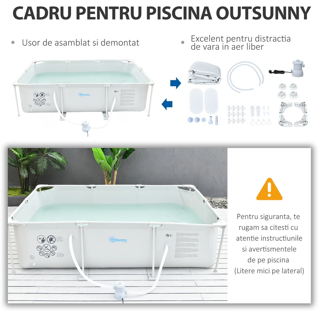 Outsunny Piscină de Grădină cu Filtru din Oțel/PVC 292x190x75cm Gri Spațioasă și Rezistentă Ideală pentru Relaxare în Familie | Aosom Romania