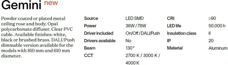 Plafoniera LED design circular GEMINI PL D081 ON-OFF OTTONE 4000K