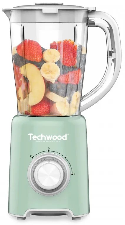 Blender Techwood TBL-782, 500W, 1.5 litri, 2 viteze + impuls, Cutite otel, Verde deschis