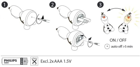 Philips 71768/08/16 - Lampă pentru copii Disney Frozen Olaf LED/0,3W/2xAAA om de zăpadă