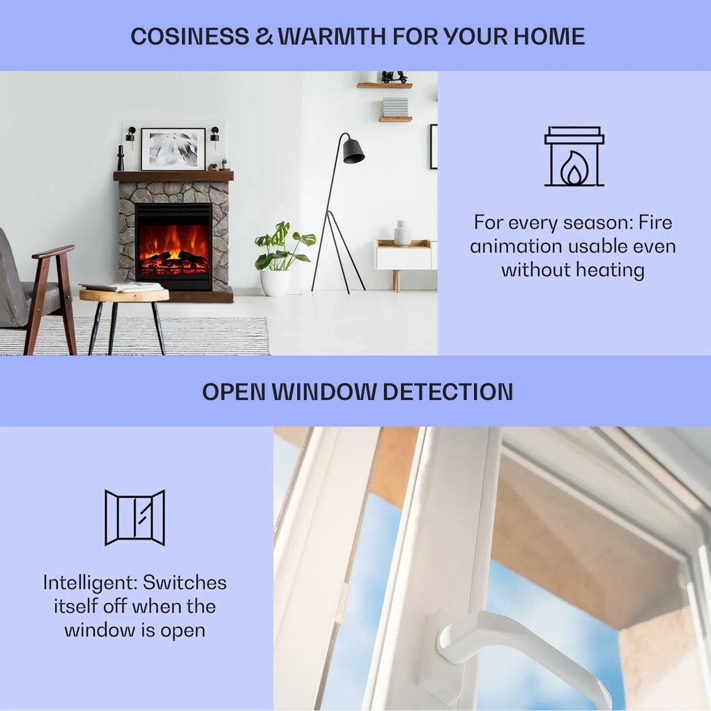 Klarstein Lienz, șemineu electric, 1800 W, aspect de piatră, cu telecomandă, maro