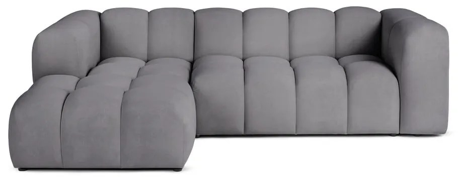 Colțar gri cu tapițerie din catifea (cu colț pe partea stângă, cu șezlong) Cube – Bonami Selection