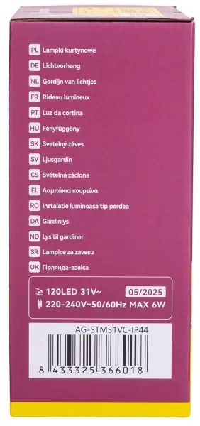 Aigostar - Ghirlandă LED de exterior pentru Crăciun, 120 LED, 6 W, 230 V, 8 moduri, 3 x 0,6 m, IP44, alb cald DO
