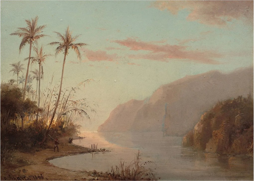 Tablou pe sticlă - Camille Pissarro, A creek in st. Thomas (Virgin Islands), reproducere (70x50 cm)