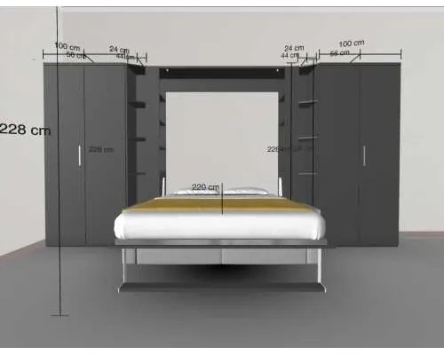 Set pat rabatabil dublu cu somiera inclusa NOVA cu canapea si 2 dulapuri Acordeon (100 cm) - Nova FULL Wardrobes & Case Double Sofa SET (150X200)
