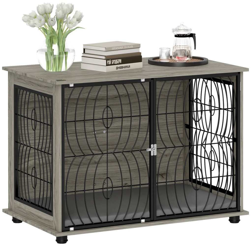 PawHut Cușcă pentru câini, Casetă pentru câini, Cușcă de ședere blocabilă pentru câini mari, Gri | Aosom Romania