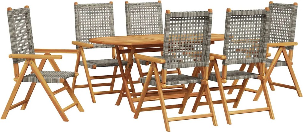 vidaXL Set de masă pentru grădină 7 pcs Gri Lemn Solid de Acacia