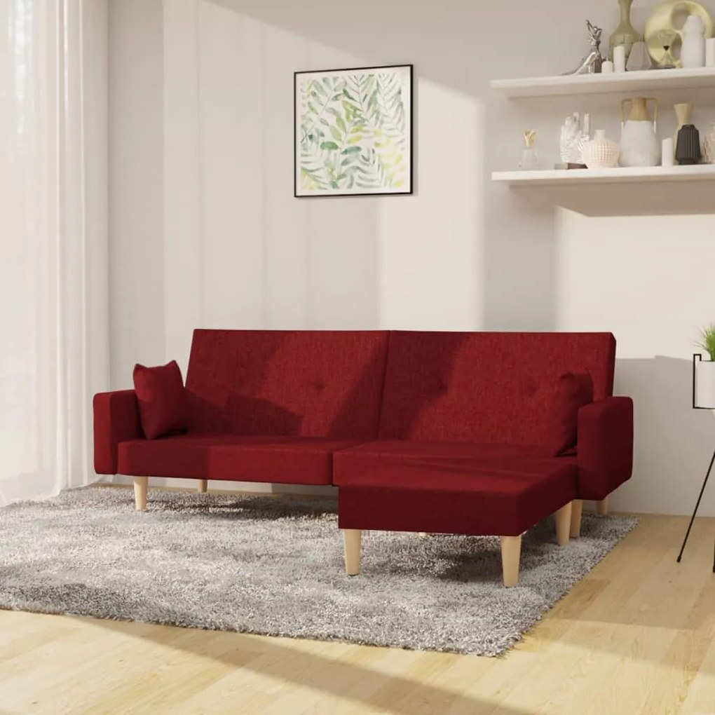 3080520 vidaXL Canapea extensibilă 2 locuri, cu taburet, roșu vin, textil