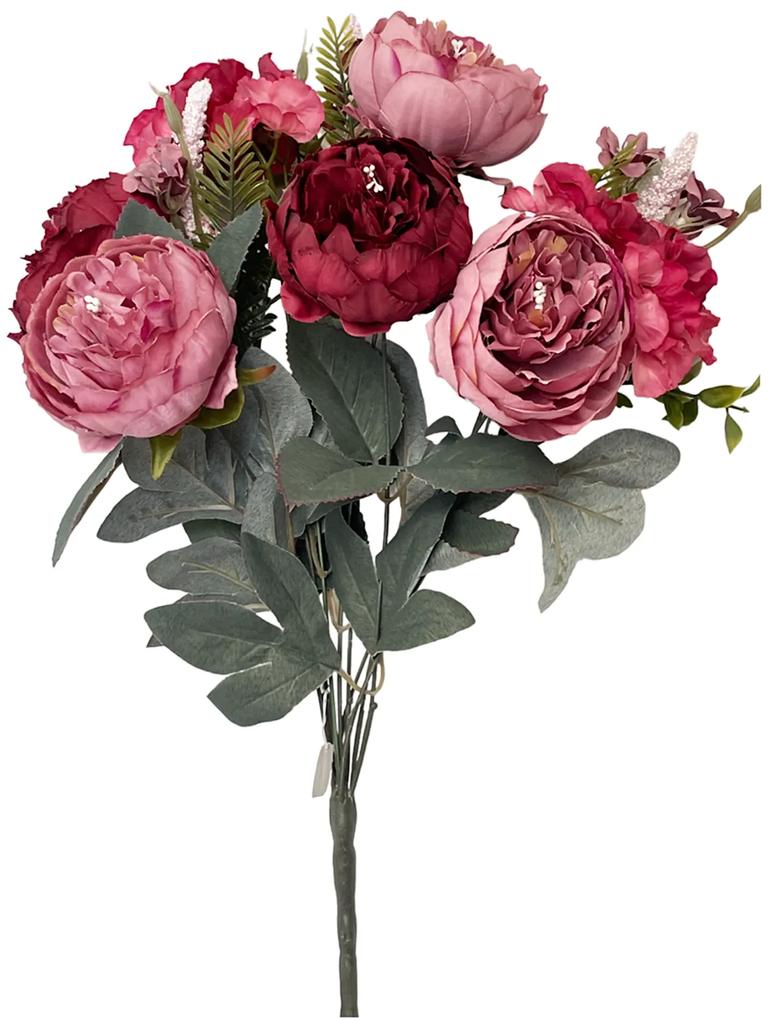 Bujori burgundy-roz artificiali CLAUDETTE, 45cm