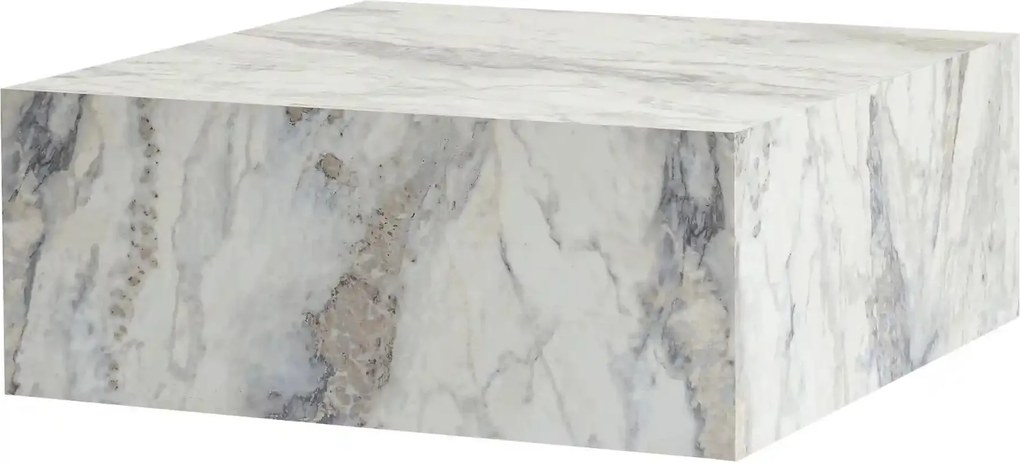 Masuta cafea PRIZMA, alb cu efect de marmura, 90x90x35 cm