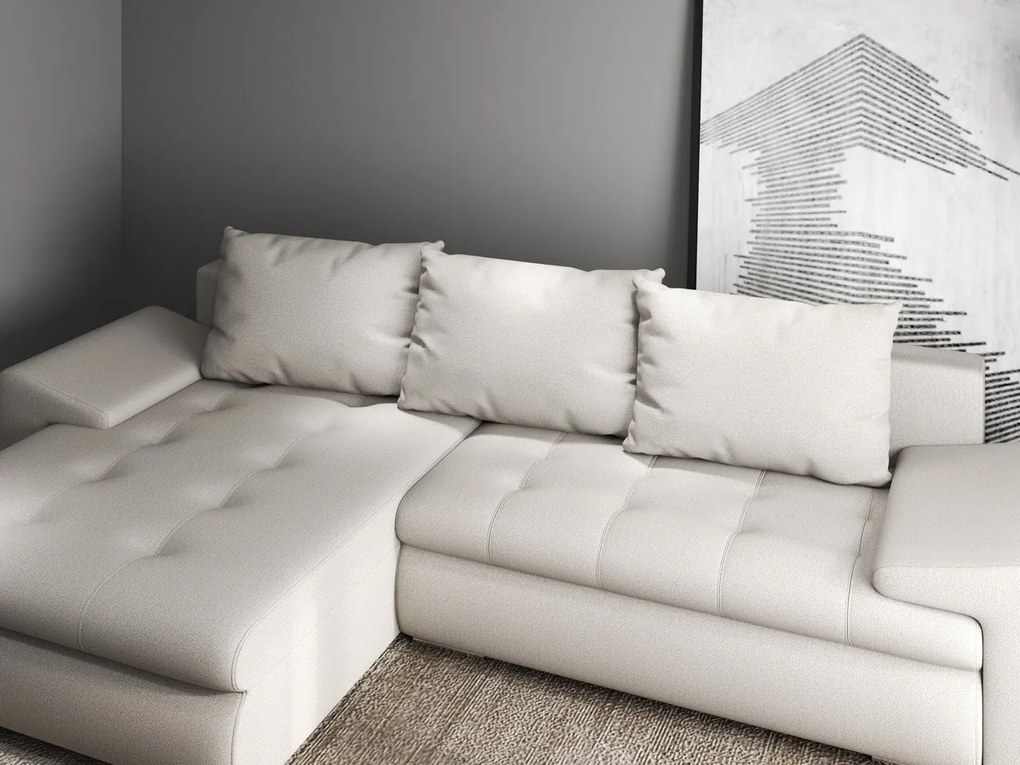 Colțar extensibil dumonde cu ladă de depozitare si sezut confortabil din spuma high-density, Leonardo Enjoy Bej 260x185 cm