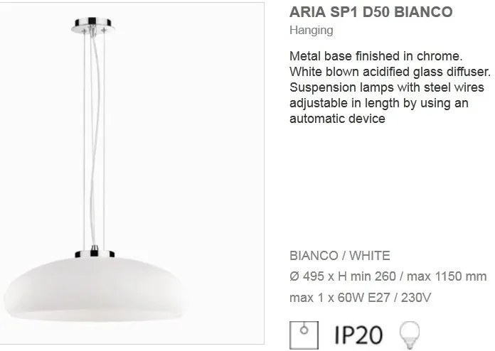 Pendul modern diametru 50cm ARIA SP1 D50 BIANCO 059679