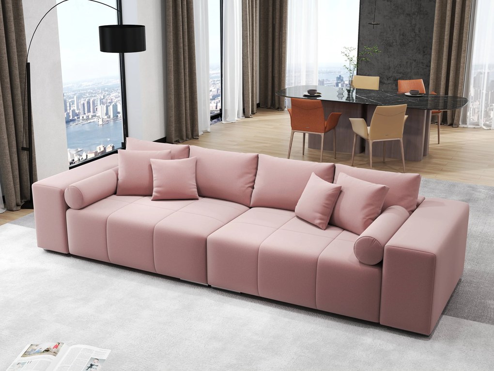 Canapea extensibilă dumonde cu ladă de depozitare si sezut confortabil din spuma high-density, Marbela Royal Roz XXL 295x100 cm