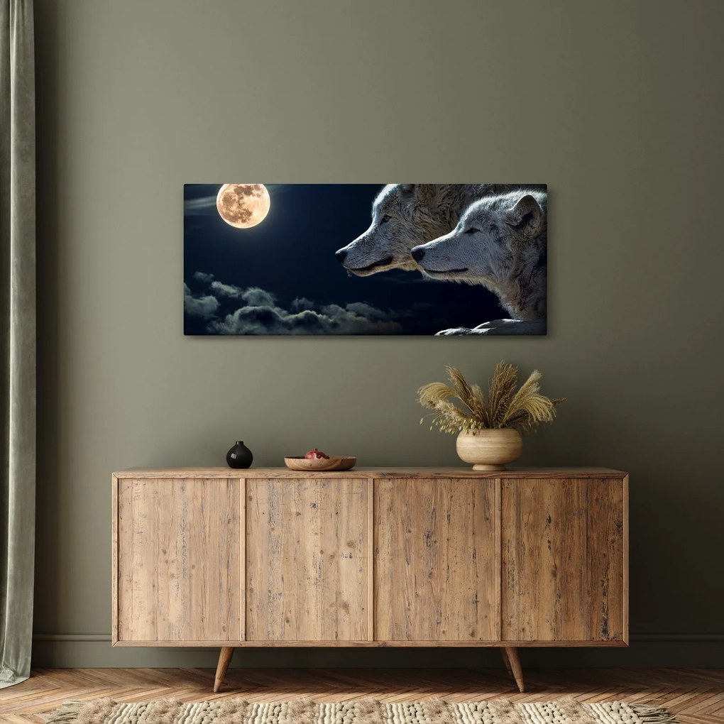Tablou cu lupi în lună (120x50 cm)