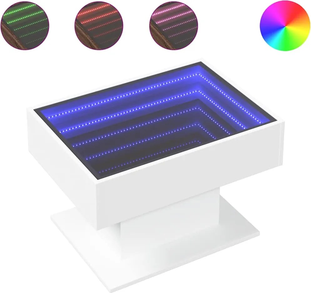 vidaXL Măsuță de cafea cu LED, alb, 70x50x45 cm, lemn prelucrat