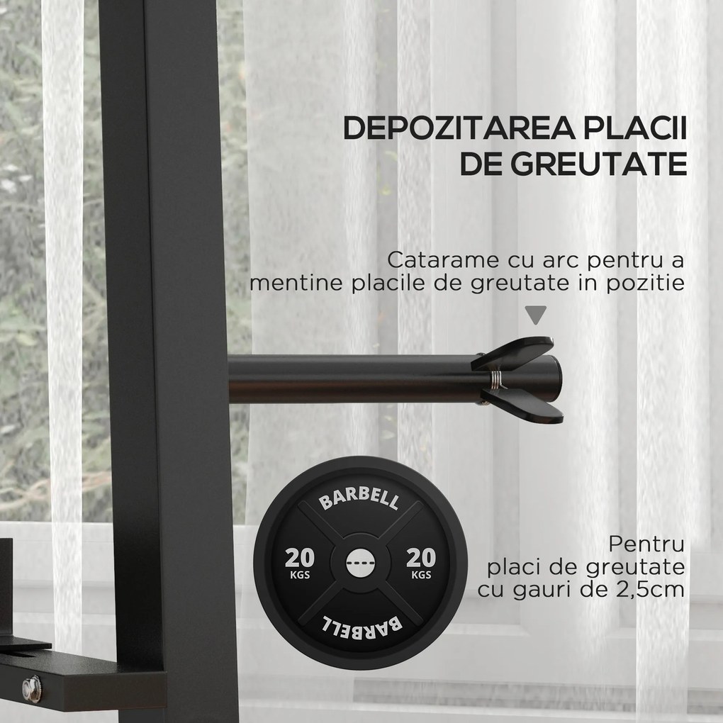 SPORTNOW Suport pentru Haltere, Suport Multifuncțional pentru Depozitarea de Halterelor de Gimnastică, 131x75x80 cm, Negru | Aosom Romania