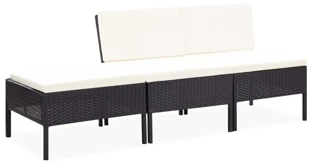vidaXL Set mobilier de grădină cu perne, 3 piese, negru, poliratan