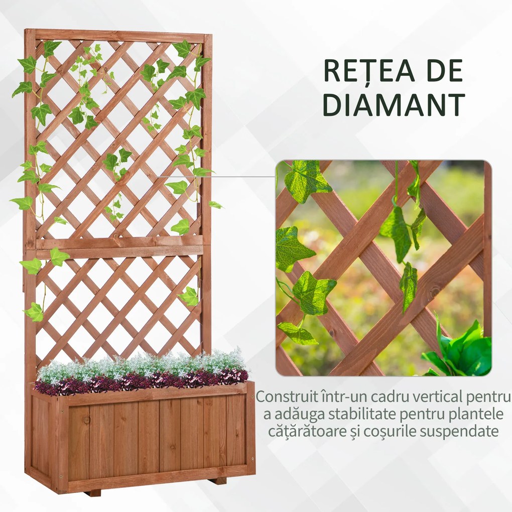 Outsunny Jardiniere din Lemn pentru Grădină cu Spătar pentru Plante Cățărătoare, Suport pentru Flori, Decor Exterior | Aosom Romania