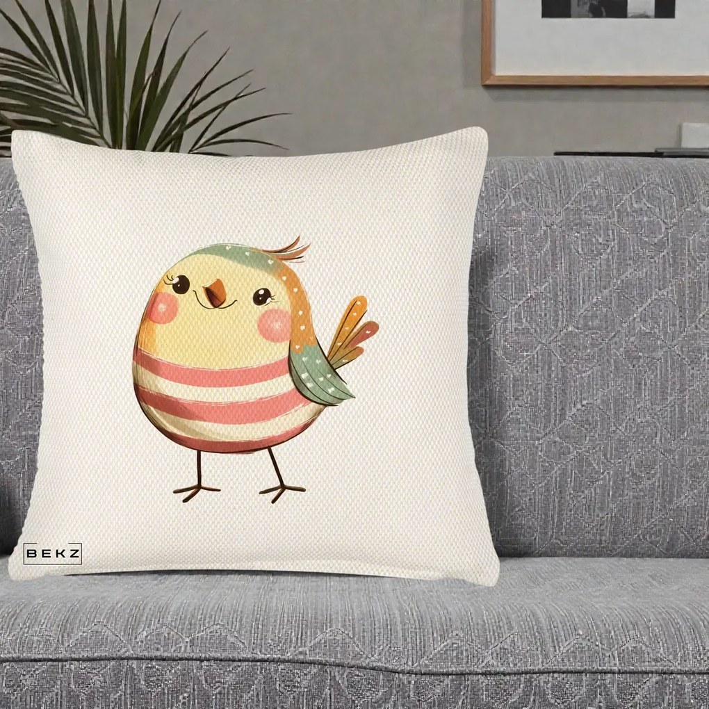 Perna Decorativa Pui Kawaii Pastel Dungat, 40x40 cm, Crem Reliefat, Husa Detasabila, Perna Inclusa, BEKZ®