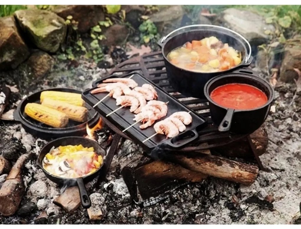 Set BBQ 6+1 piese în cutie de lemn, fontă, Perfect Home 28340