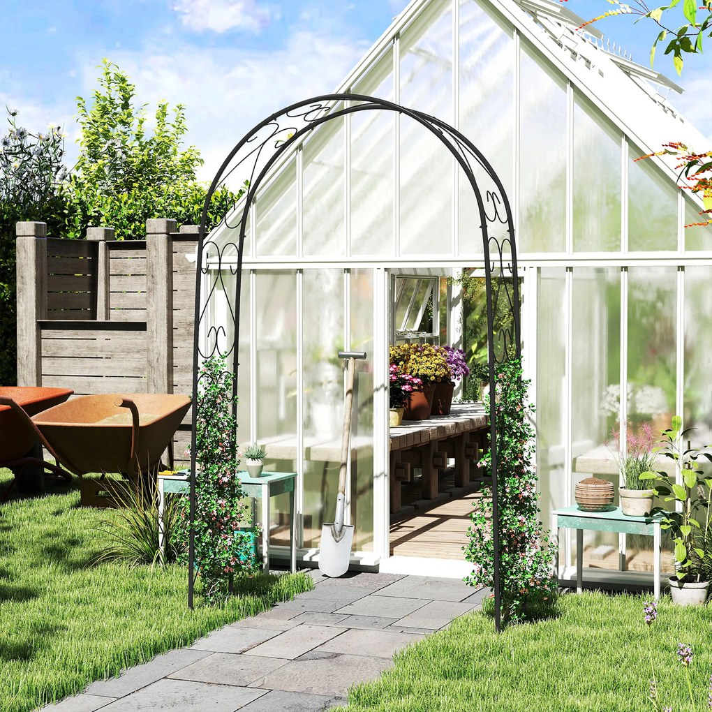 Outsunny Arcadă de Grădină Arcadă de Trandafiri Stil Fier Forjat dim. 125L x 37l x 230H cm oţel epoxid Negru pentru plante căţărătoare | Aosom Romania