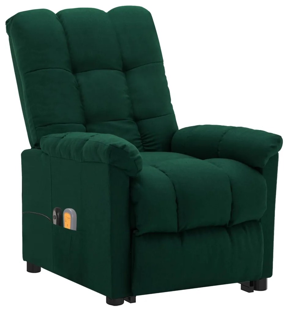 3100358 vidaXL Fotoliu rabatabil de masaj cu ridicare verde închis textil