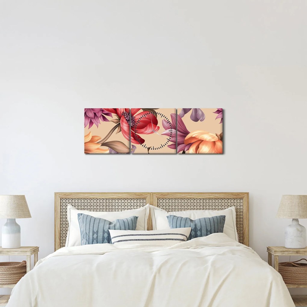 Tablou - Flori de epocă (cu ceas) (90x30 cm)