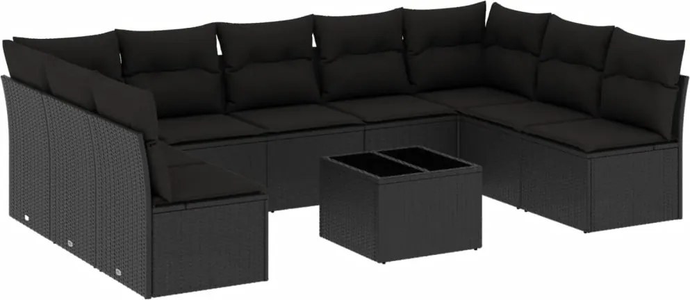 vidaXL Set canapele de grădină cu perne, 10 piese, negru, poliratan