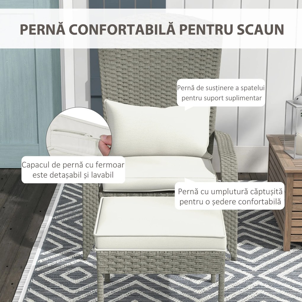 Outsunny Scaun Adirondack cu taburet din rachita pentru terasa, Scaun de exterior pentru semineu cu perne, spatar inalt | Aosom Romania
