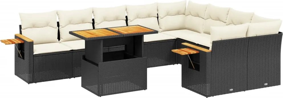 vidaXL Set canapele de grădină cu perne, 10 piese, negru, poliratan