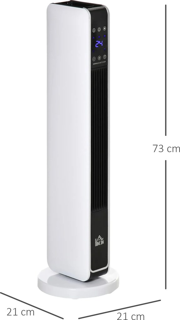 HOMCOM Încălzitor Electric Ceramic de 2200W cu 3 Moduri de Funcționare și Telecomandă, Alb | Aosom Romania