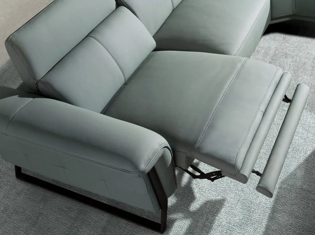 Coltar LUX design italian cu sezlong dreapta si functia relax Cowhide verde turcoaz