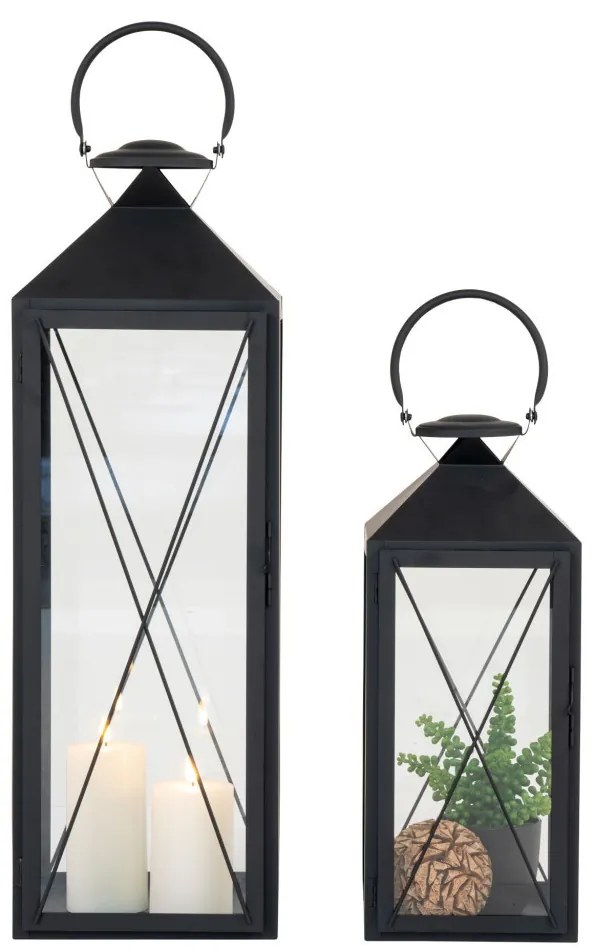 Lanterne decorative Casa, oțel/vidră, negru, set de 2