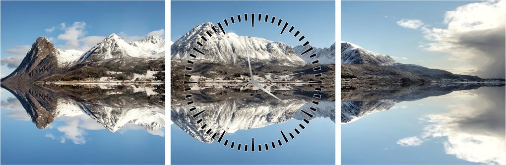 Tablou cu munți și reflectarea lor (cu ceas) (90x30 cm)