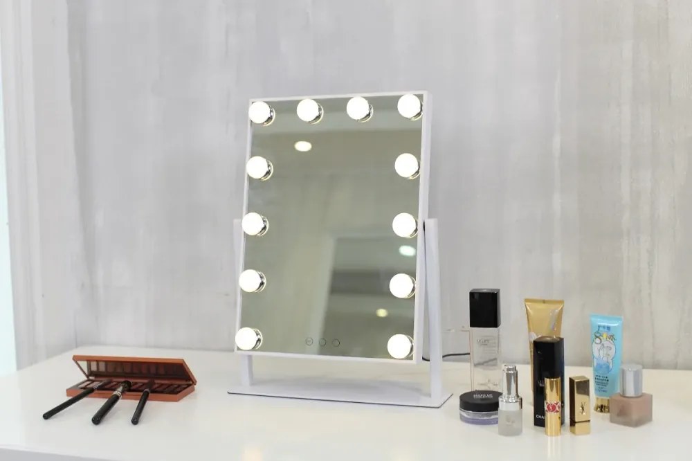 Oglindă cosmetică, sistem iluminare LED cu 3 culori, Senzor Tactil, Luminozitate Reglabilă, Alb