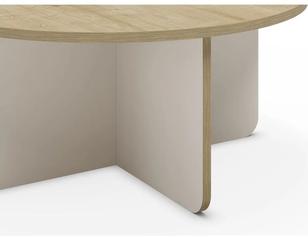 Măsuță de cafea crem/în culoare naturală rotundă cu blat cu aspect de lemn de stejar ø 80 cm Hillary – Marckeric