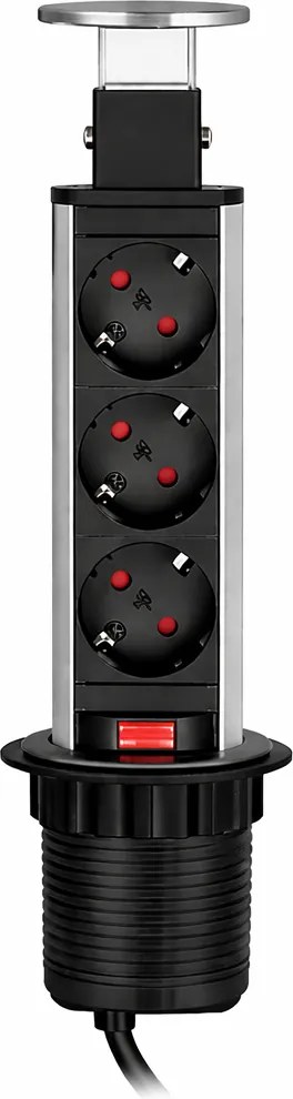 Priză încorporabilă în blat Lift Box Design Light, 3 prize Schuko, inox, D:71 mm Plastic, Inox, D:71 mm; H:285 mm