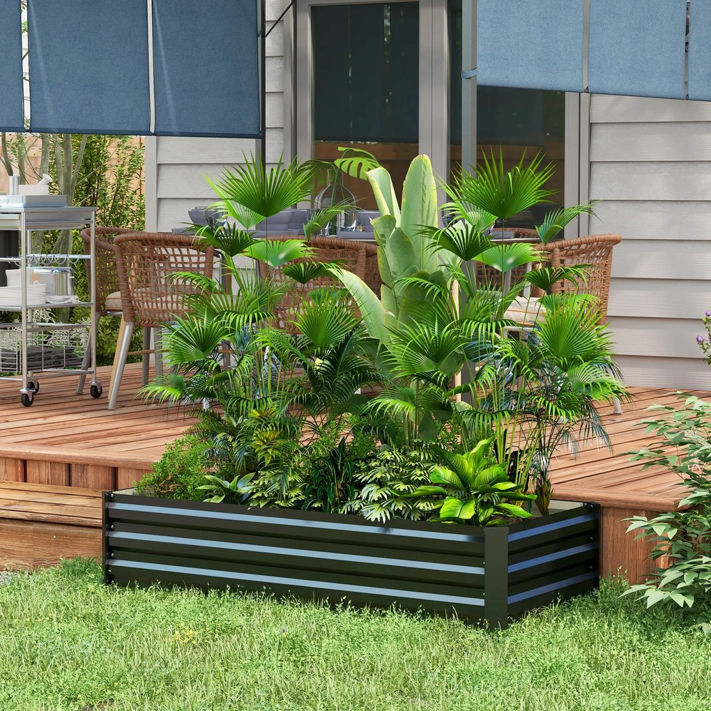 Outsunny Jardinieră dreptunghiulară bac de flori în oțel cu margine de siguranță și fund deschis negru | Aosom Romania