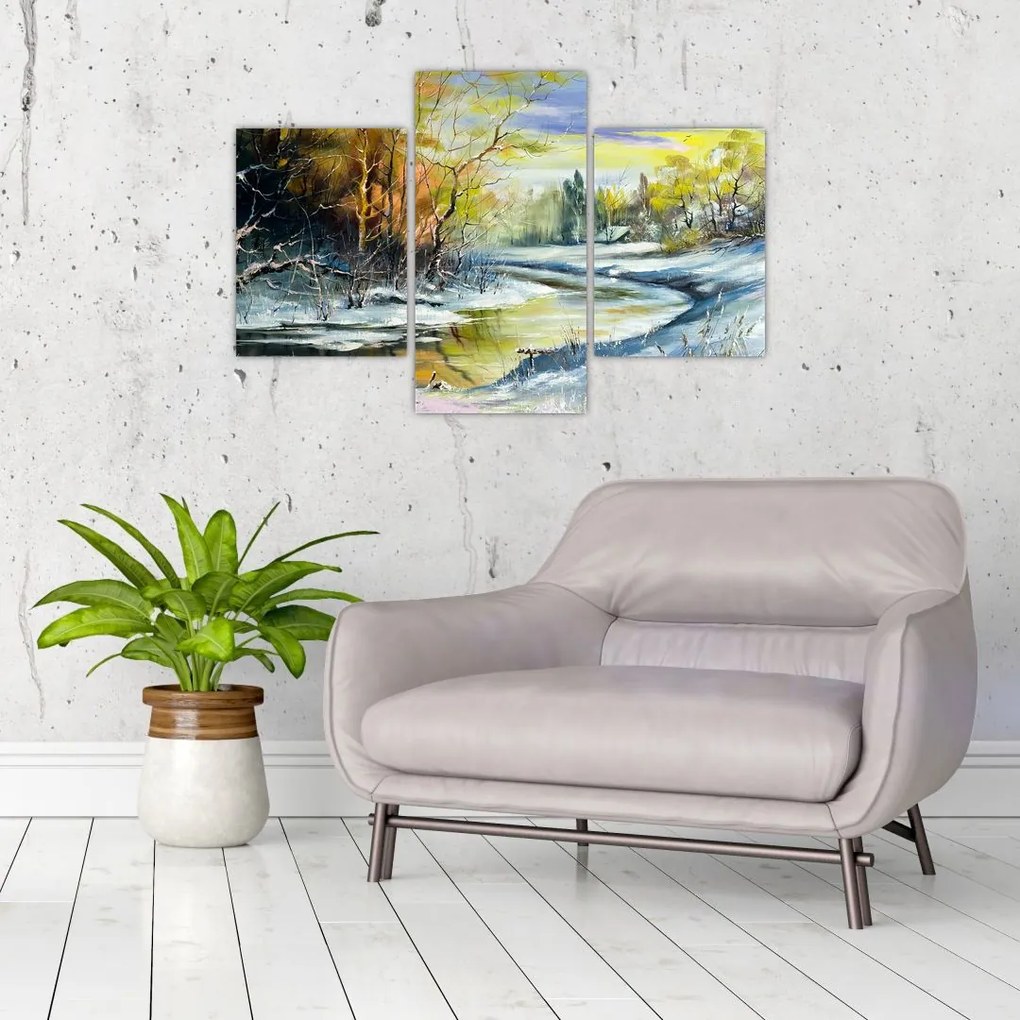 Tablou - Râu de iarnă, pictură în ulei (90x60 cm)