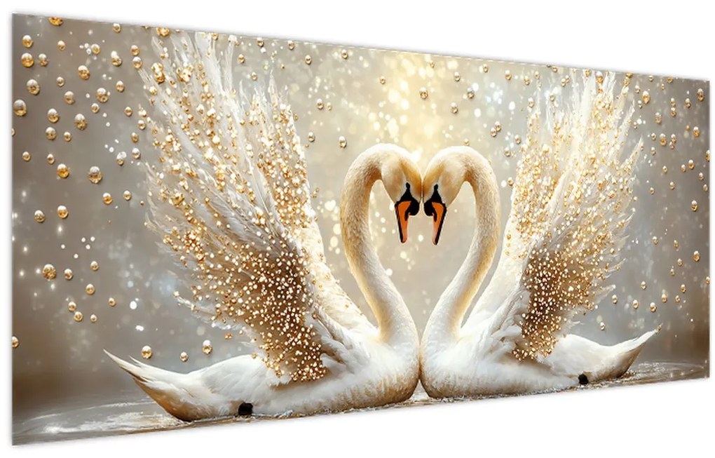 Tablou - Lebede Aurii (120x50 cm)