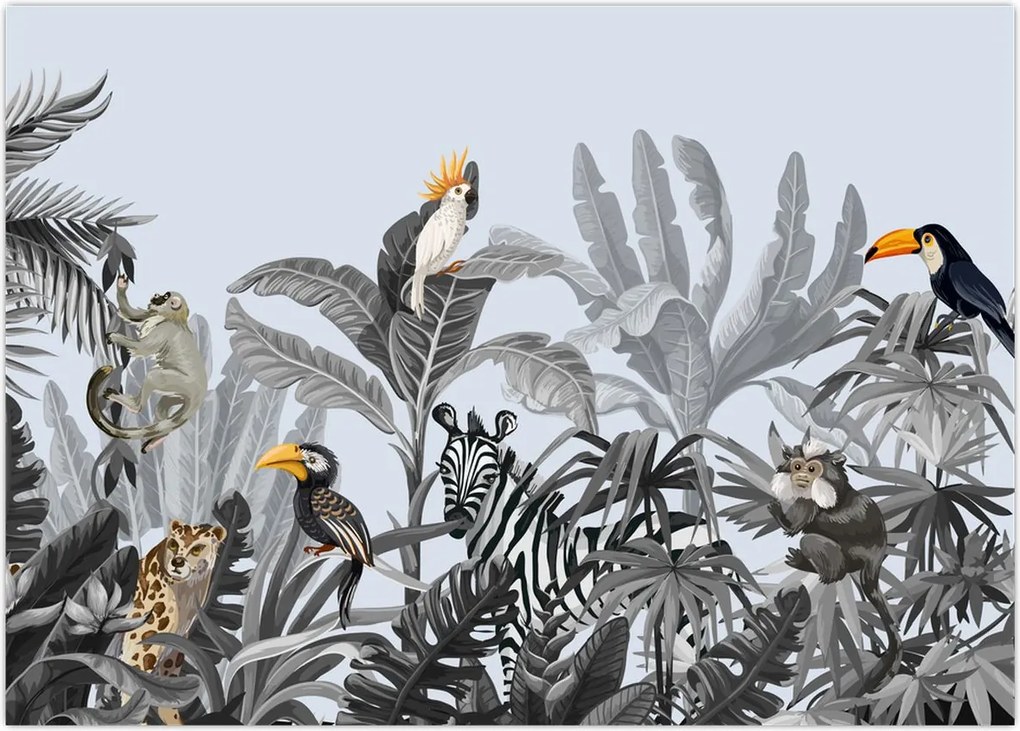 Tablou pe sticlă - Jungla ilustrată (70x50 cm)